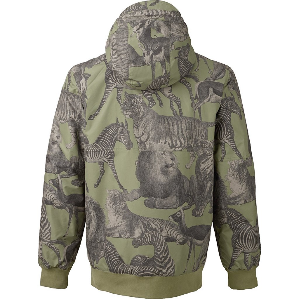 New Burton Twc Primetime Snowboard Jacket Xl Green With Cool Safari Animal Print — image 2 of 4